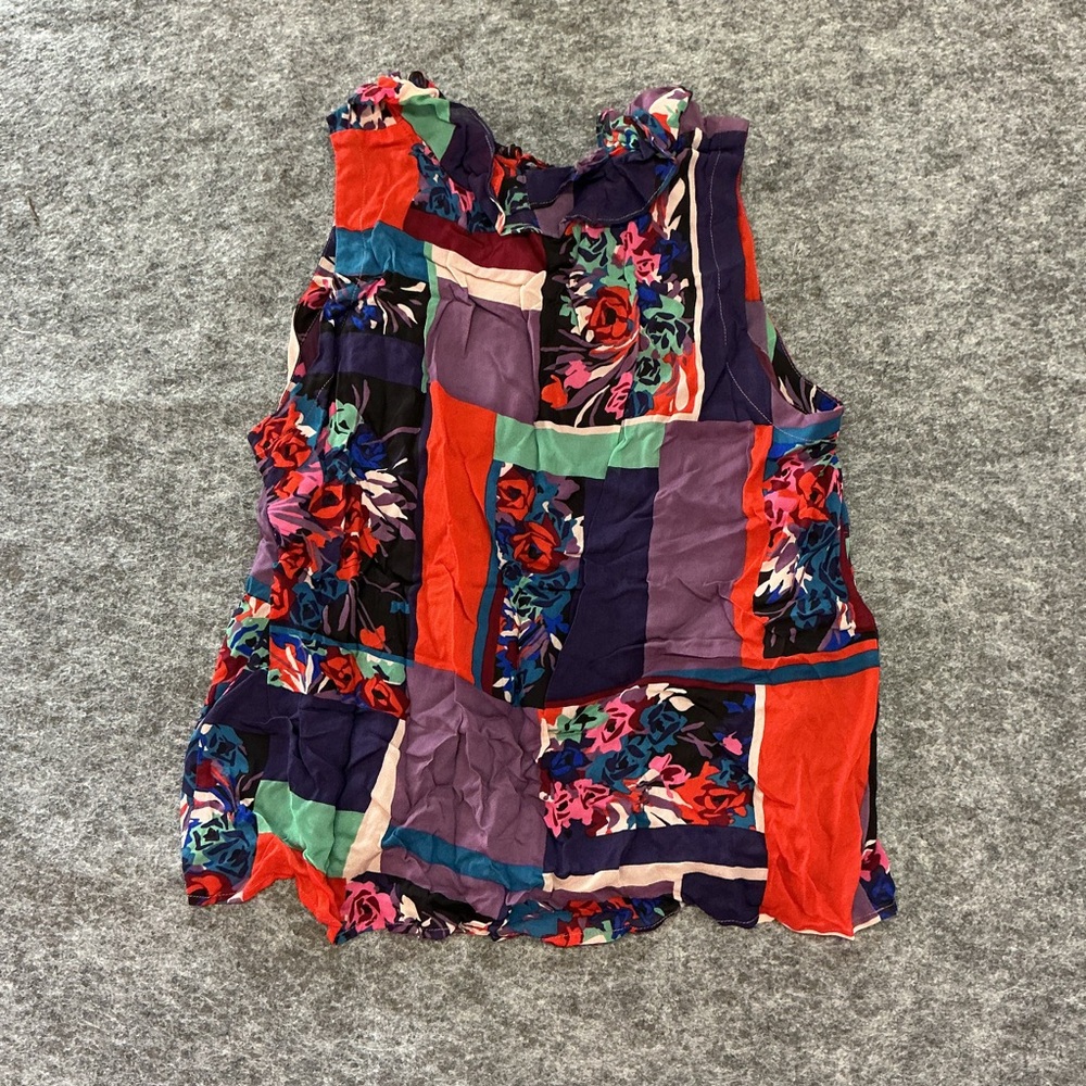 Maeve Multi Color/Pattern Sleeveless Blouse Ruffled Neckline Tie Front A36